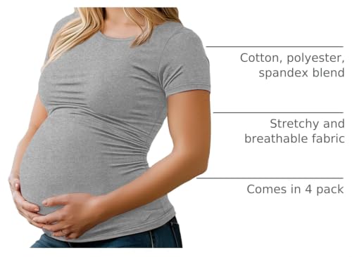 Huukeay 4 Pack Women's Short Sleeve Maternity Tops - color: Black, White, Light Gray, Coffee, size: Medium