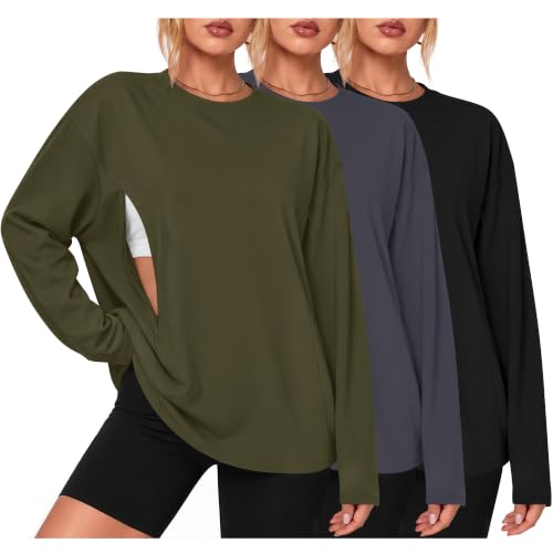 3 Pack Nursing Breastfeeding Tops - color: Army Green, Cement Gray, Black, size: Large