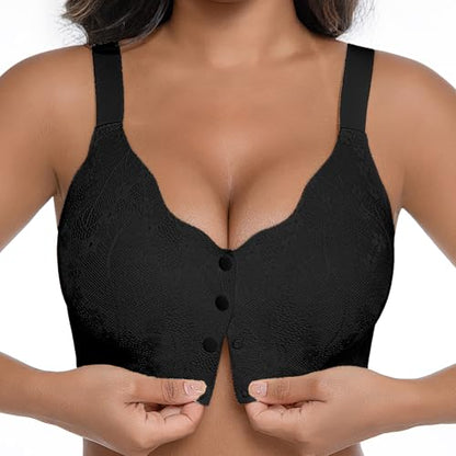 IWOLLENCE Womens Front Snap Closure Daisy Bras Soft Seamless Wireless Lace Bralettes Comfort Full Coverage Bra - color: Black, size: Large
