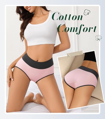 Womens Cotton Underwear High Waisted Full Coverage Panties Postpartum Brief - color: Yellow,dark Green,white,blue,pink, size: X-Large