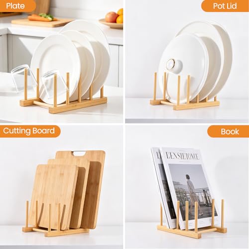 Bamboo Wooden Dish Rack-Plate Pot Lid Cutting Board Organizer Holder Rack - color: Bamboo 4 Slots 1pcs