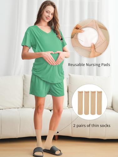 DANSHOW Maternity Nursing Pajama Set Postpartum Lounge PJS - color: Grass Green, size: XX-Large
