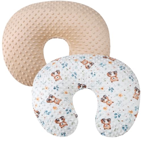 Dot Nursing Pillow Cover Set 2 Pack Compatible with Boppy Pillow - color: Light Coffee & Bear
