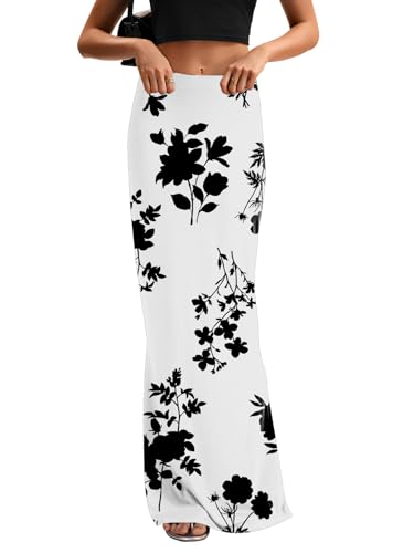 KIFOVEN Women's High Waist Elastic Maxi Skirt - color: Flower-10, size: X-Small
