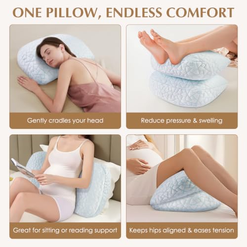 DONAMA Memory Foam Pregnancy Pillow for Sleeping, Cooling Maternity Pillow - color: White Blue