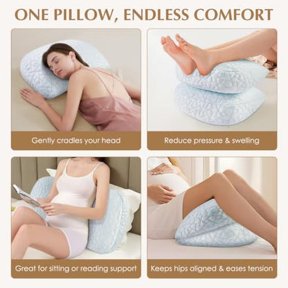 DONAMA Memory Foam Pregnancy Pillow for Sleeping, Cooling Maternity Pillow - color: White Blue