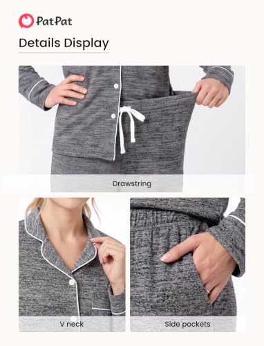 PATPAT Pajama Sets for Women 2 Piece Button-Down Sleepwear Soft Lounge Set - color: Dark Grey, size: Medium