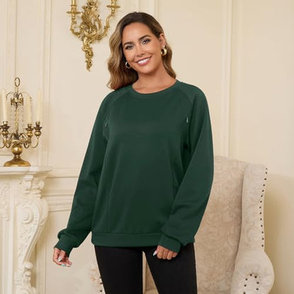 DEBELLY Nursing Sweatshirt for Breastfeeding Friendly Sweater Dual Zippers - color: Dark Green, size: Large