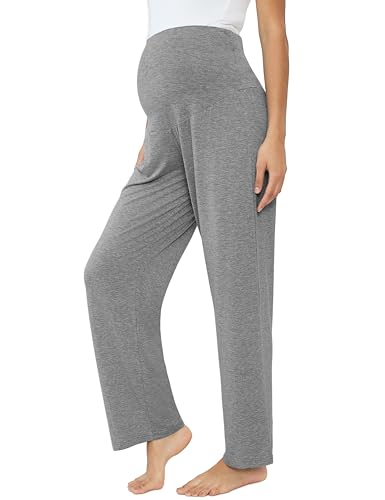 Joyaria Bamboo Viscose Maternity Sweatpants Over Belly Lounge Pants - color: Grey, size: Small