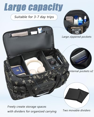 Tactical Duffle Bag - Gym Bag for Men with Shoe Compartment & Toiletry Bag - color: Black CM