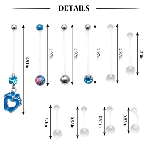 Pregnancy Belly Button Rings, Flexible Acrylic Maternity Belly Rings, Bioflex Navel Piercing Retainer with Replacement Balls for Pregnant Women, Multiple Sizes Set