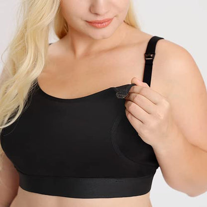 Momcozy Hands Free Pumping & Nursing Bra, Adjustable Cotton Breast Pump Bra - color: Black, size: Medium