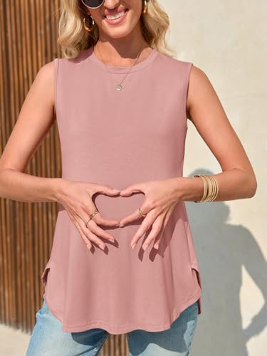 FMEYOA Women's Maternity Tank Top Summer Sleeveless Pregnancy Shirts - color: Pink, size: X-Large
