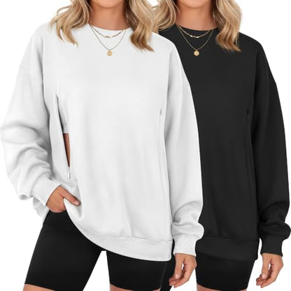 Locoowai 2 Pack Women's Oversize Nursing Sweatshirts - color: White, Black, size: X-Large