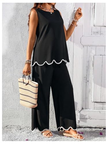 RoseSeek Women's Maternity 2 Piece Outfits Tank Top and Wide Leg Pants - color: Black, size: 3X-Large