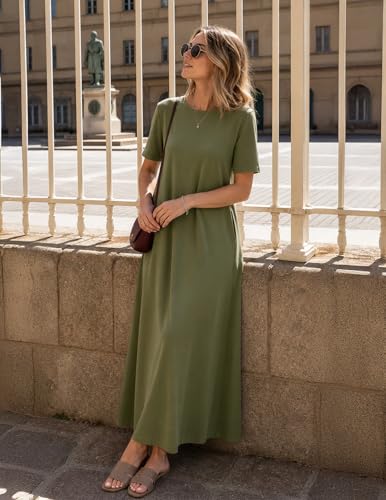MEROKEETY Womens Summer Casual Short Sleeve Maxi Long Tshirt Dress 2026 - color: Armygreen, size: Medium
