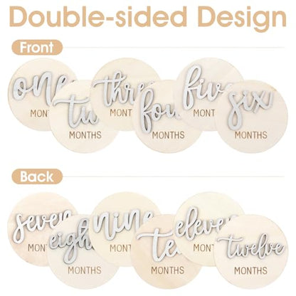 6 PCS Baby Monthly Milestone Cards Double Sided Wooden 3D Milestone - color: White