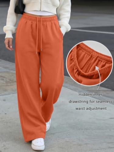 Trendy Queen Womens Wide Leg Fleece Lined Fall Sweatpants - color: Orange, size: Large