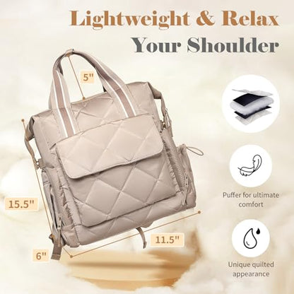 Omanmoli Diaper Bag Backpack Quilted Baby Bag Travel Breast Pump Backpack - color: Khaki