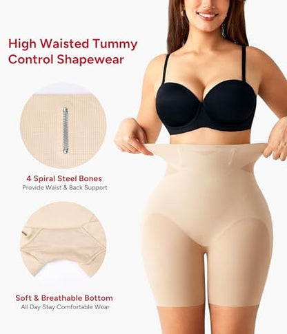 Nebility Shapewear Tummy Control High Waisted Butt Lifting Panties - color: Beige, size: Small