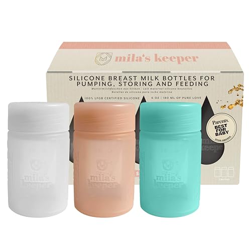 Mila's Keeper Silicone Breast Milk Storage Bottles | 3 in 1 Pumping, Storing, Feeding | Fits Leading Pumps and Nipples | 100% Plastic Free | 6oz Silicone Breast Milk Storage Wide Neck Multi-Color - color: Multi-Color, size: 1 Count (Pack of 3), style: Wid