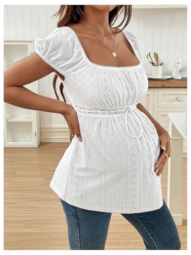 MakeMeChic Women's Maternity Blouse Tops Cute Shirt White Babydoll Tops - color: White, size: Small
