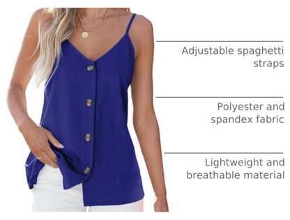 BLENCOT Womens Summer Spaghetti Strap Tank Tops Button Casual Camisoles - color: Blue, size: Small