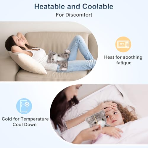 SuzziPals Heatable & Coolable Grey Cat Plush Heating Pad for Kids & Women - style: Gray Cat