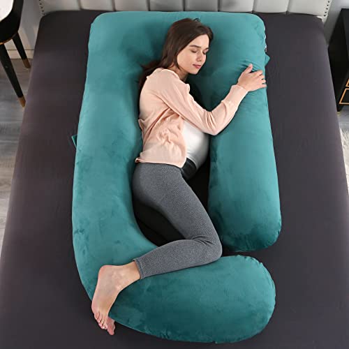 Elover U Shaped Pregnancy Pillow,Full Body Maternity Support - color: Velvet-dark Green