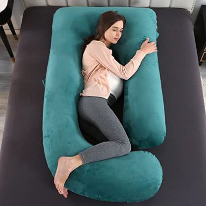 Elover U Shaped Pregnancy Pillow,Full Body Maternity Support - color: Velvet-dark Green