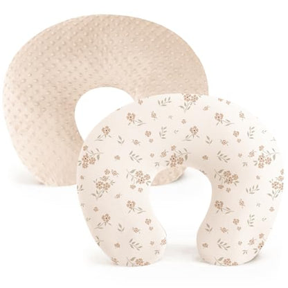 Konssy 2 Pack Nursing Pillow Covers, Soft Covers for Breastfeeding Pillows - color: Brown, Blossom