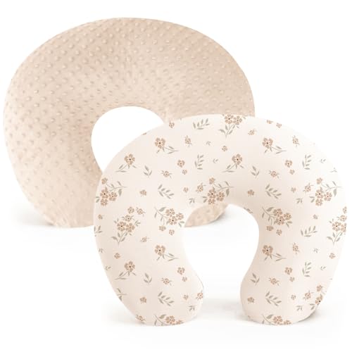 Konssy 2 Pack Nursing Pillow Covers, Soft Covers for Breastfeeding Pillows - color: Brown, Blossom