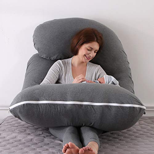 Elover U Shaped Pregnancy Pillow,Full Body Maternity Support - color: Jersey-dark Grey