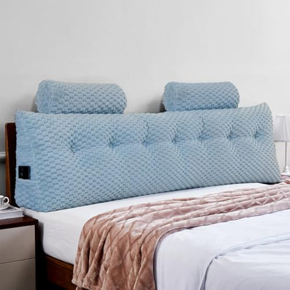 EUHAMS Headboard Pillow King with Neck Roll, Triangular Backrest Pillow - color: Blue, size: King