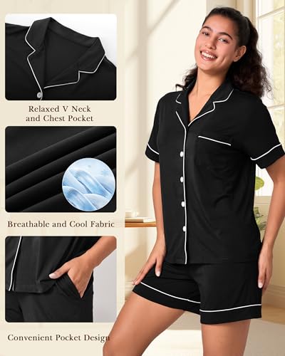 BAMBOO COOL Women's Pajama Set 2 Piece Button Down - color: A-black, size: Medium