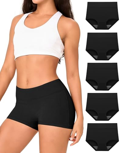 BAMBOO COOL Womens Boy Shorts Underwear High Waisted Boxer Briefs 5 Pack - color: All Black D (5-pack), size: Small