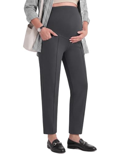 G4Free EverGoing Maternity Work Pants Tapered Ankle Pregnancy Trousers - color: Dark Gray, size: X-Small