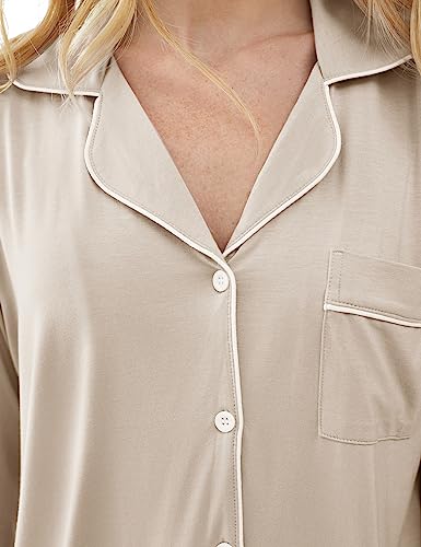 Cherrydew Women's Bamboo Viscose Cooling Long Sleeve Button Up Pajama Set - color: Cream, size: Large
