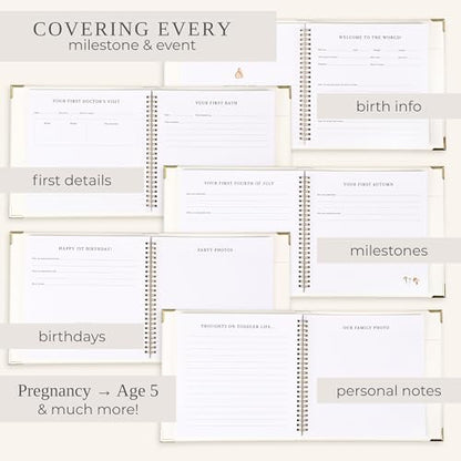 Keepsake Baby Memory Book for Boys and Girls - Timeless First 5 Year Book - color: Beige