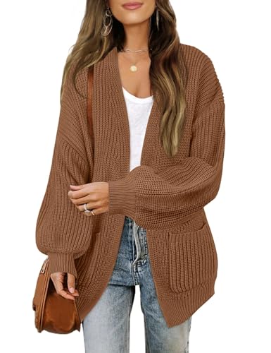 MEROKEETY Long Sleeve Oversized Cardigan Sweaters for Women - color: Brown, size: X-Large