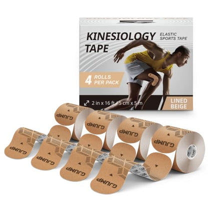Kinesiology Tape, 80 Count Precut Strips 4 Rolls Original Cotton Tape - color: Beige, size: 4 Rolls