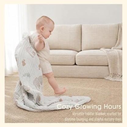 Muslin Baby Blanket, Organic Cotton Blend Jacquard (Elephant) - color: Forest Elephant Grey