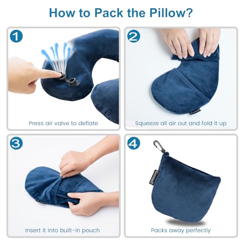 Keemall Inflatable Neck & Shoulder Travel Pillow for Airplane Naps - color: Deep Blue, size: Medium