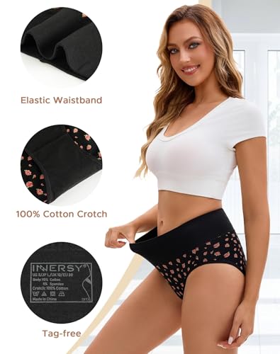 INNERSY Women's Underwear Cotton Hi-Waist Briefs 5-Pack - color: Black Rose, size: Small
