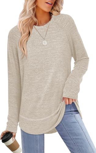 Sampeel Long Sleeve Shirts for Women Tunic Tops Loose Fit Dressy Crew Neck Pullover Sweaters 2026 - color: Apricot, size: Medium