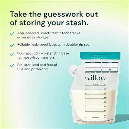 Willow - 8oz Breast Milk Storage Bags with SmartStash Tracking - 50 Count