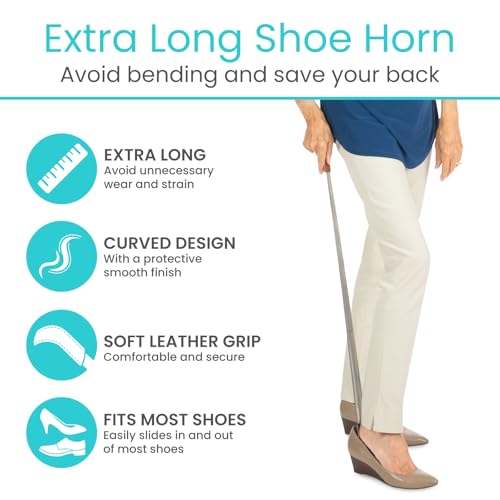 Vive Extra Long Handled Shoe Horn (31.5 Inches)- Metal Shoehorn for Men - style: Silver (Pack of 1)