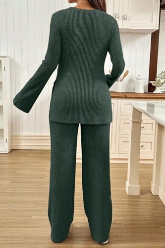 BLENCOT Maternity 2 Piece Outfits Ribbed Knit Long Sleeve Sets - color: Mist Green, size: Medium