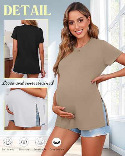 Ficerd 3 Pack Women's Maternity T Shirts - color: Black, White, Khaki, size: Medium