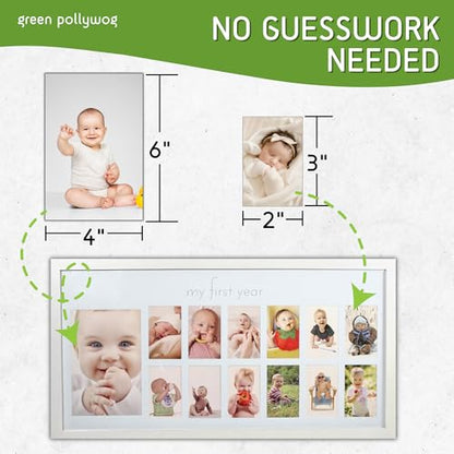 Green Pollywog Baby's First Year Collage Picture Frame, White - color: Baby First Year